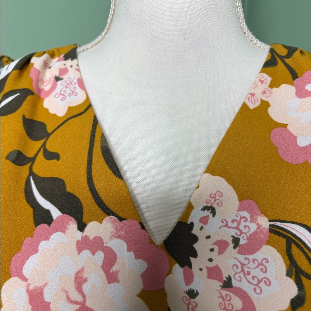 LOFT Mustard Floral Mini Dress Small Petite - Picture 4 of 9